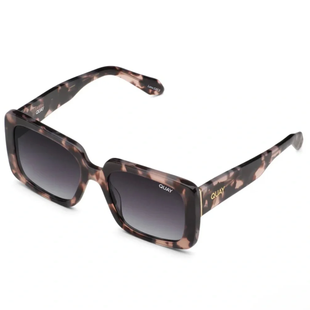 QUAY Total Vibe Sunglasses Milky Tortoise Frame Smoke Gradient Lens Square NWT